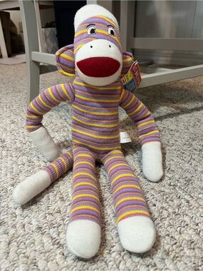 Striped Purple & Yellow Sock Monkey Plush Toy - Unbranded NWT rare vintage